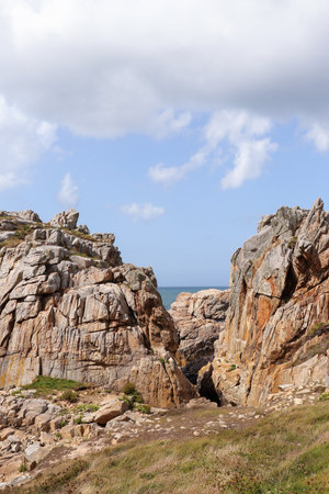The Abyss - in French Le Gouffre - after which is called the coast near the of Plougrescant city in Brittany, Franceの写真素材