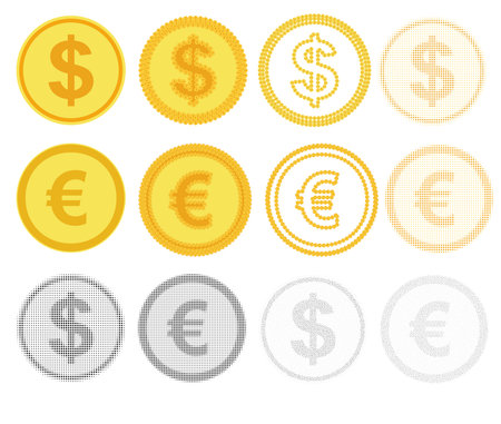 Gold coins, golden dollar coins, casino bonus, profits and income earningsのイラスト素材