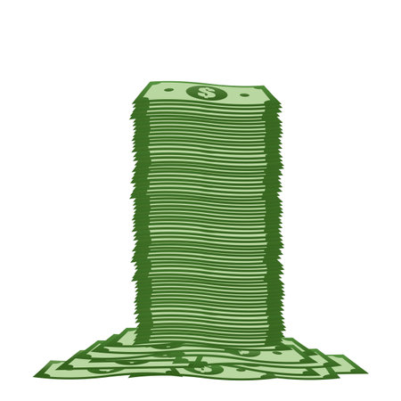 Banknotes, greenback banknote, money pile, stacked cash. Casino bonus, profits and income earnings, vector illustrationのイラスト素材