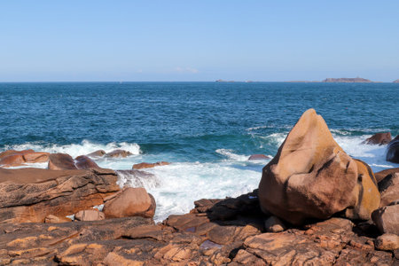 Bizarre boulders on the Pink Granite Coast - Cote de Granit Rose - in Brittany, Franceの写真素材