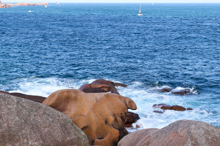 Bizarre boulders on the Pink Granite Coast - Cote de Granit Rose - in Brittany, Franceの写真素材