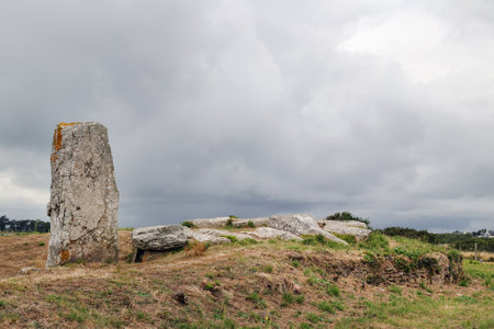 Dolmen Pierres Plates - famous megalithic monument at Locmariaquer in Brittanyの写真素材