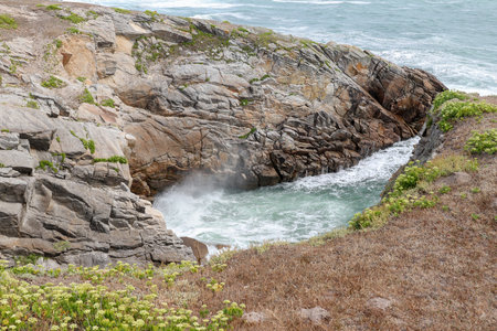 Cote Sauvage also Wild Coast of the peninsula of Quiberon, Brittany, Franceの写真素材