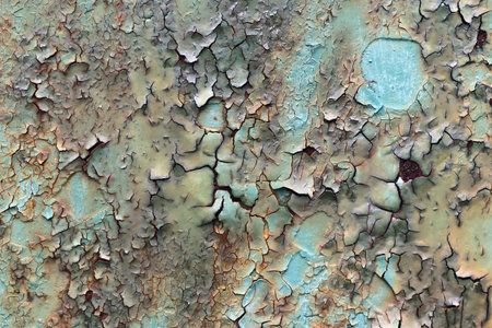 Detail of the flaking paint from the metal surfaceの写真素材