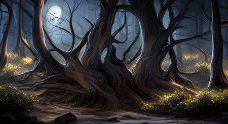 Spooky forest illuminated by the full moonの素材