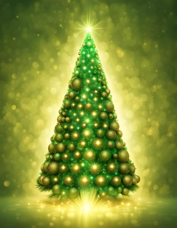 Shining and glowing Christmas tree, abstract illustrationの素材
