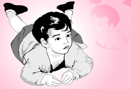 Portrait of a girl lying on the groundのイラスト素材