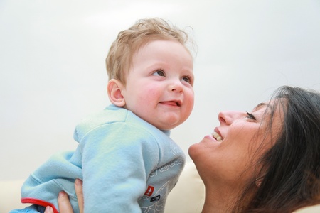 Tender mom and baby lookの写真素材