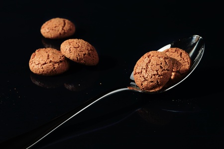 Composition of biscuits on a dark backgroundの写真素材