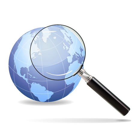 Magnifying glass focuses on the old continent on the planet earthのイラスト素材