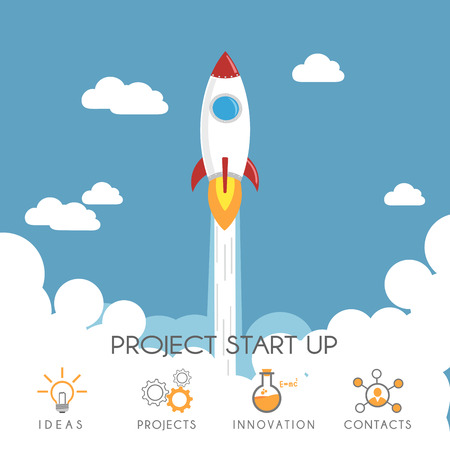 Flat design of  Rocket launch. Project StartUp Conceptのイラスト素材