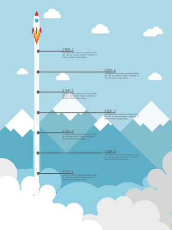 Flat design of  Rocket launch. Start Up Strategy infographicのイラスト素材