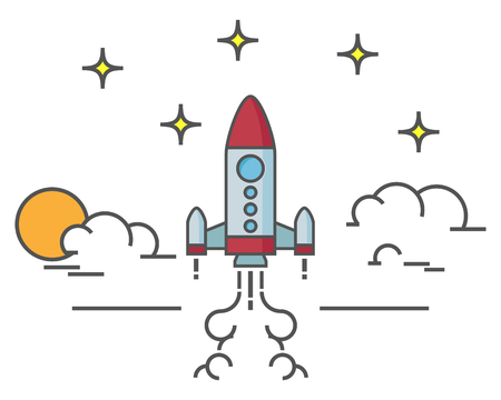 Flat design of rocket launch. Business Start Up Conceptのイラスト素材