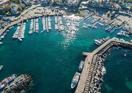 Aerial view of the beautiful marina in Acitrezza, Sicilyの写真素材