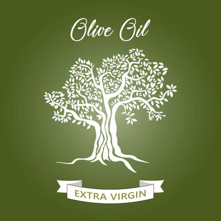 Magnificent olive tree silhouette on Green background. Infographic modern vector sign. Premium quality illustration logo design concept.のイラスト素材