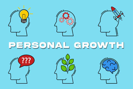 Mental health, self growth, potential development, positive mindset, mindfulness and meditation concept, esteem and confidenceのイラスト素材