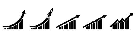 Arrow with blocks for illustration of phased, progress, increase in profits. Symbol for economy, success business. Growth diagram with Arrow going upのイラスト素材