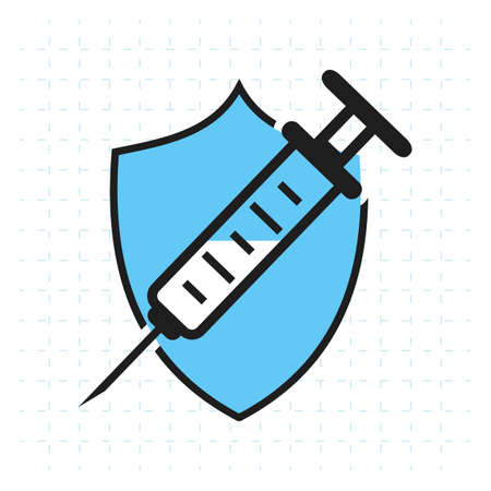 A vaccination immunization or other medicine syringe injection with shield medical conceptのイラスト素材