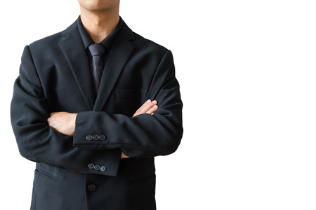 Business man cross his arm, isolation on white background with clipping path and copy spaceの写真素材