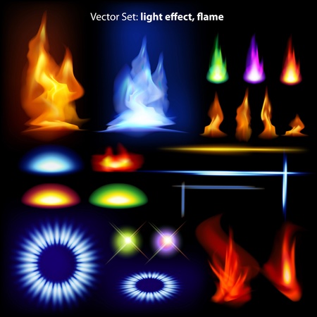 vector set: light effect, flame - lots of  graphic elements to embellish your layoutのイラスト素材