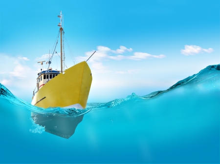 Ship in the seaの写真素材