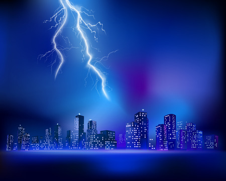 Thunderstorm over the City. Vector illustrationのイラスト素材