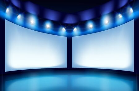 Exhibit works of art in art gallery. Vector illustration.のイラスト素材