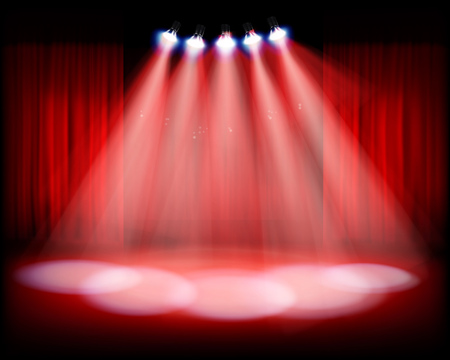 Stage with red curtain. Vector illustration.のイラスト素材