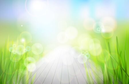 Nature background. Abstract wooden terrace in the garden. Vector illustration.のイラスト素材