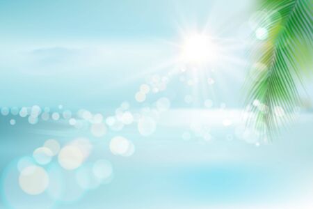 View of a tropical beach with palm trees. Vector Illustration.のイラスト素材