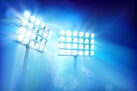 Floodlights illuminating the stadium. Sports event. Abstract vector illustration.のイラスト素材
