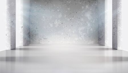Concrete wall in old store. Empty space for exhibition. White background. Vector illustration.のイラスト素材