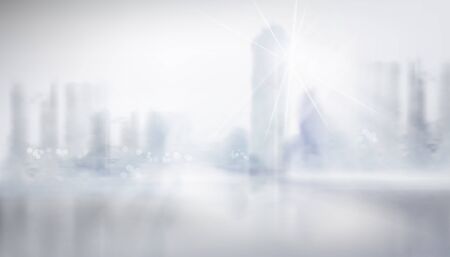 Panoramic view of the city. High skyscrapers. Blurred background. Cityscape. Vector illustration.のイラスト素材