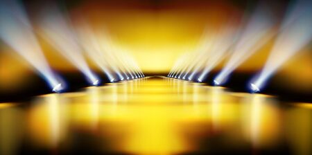 Stage podium during the show. Golden carpet. Fashion runway. Vector illustration.のイラスト素材