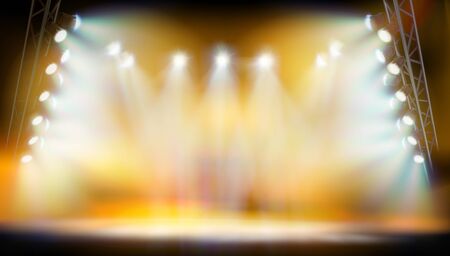 Stage podium during the show. Yellow Background. Fashion runway. Vector illustration.