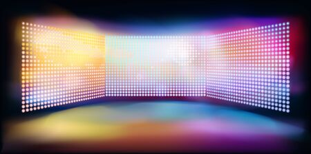 Large led projection screens. Colorful abstract background. Light show on the stage. Vector illustration.のイラスト素材