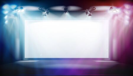 Projection screen in art gallery. Show on the stage. Free space for advertising. Abstract background. Vector illustration.のイラスト素材