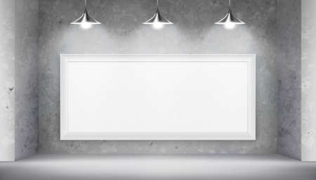 The show in an art gallery. Hanging empty frame in a shop window. Empty space for advertising. Vector illustration.のイラスト素材