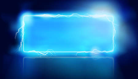 Lighting effects on stage. Electric discharge. Free space for advertising. Projection screen on the stage. Vector illustration.のイラスト素材