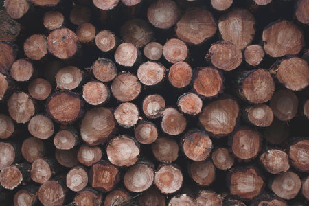 Cut trunks in the forestの写真素材