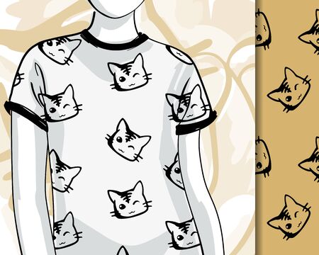 Seamless pattern with the muzzle kitten. Suitable for prints on paper, clothing, packaging, textiles, souvenirsのイラスト素材
