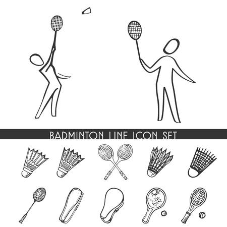 Badminton player and equipment. Hand-drawn vector illustration.のイラスト素材