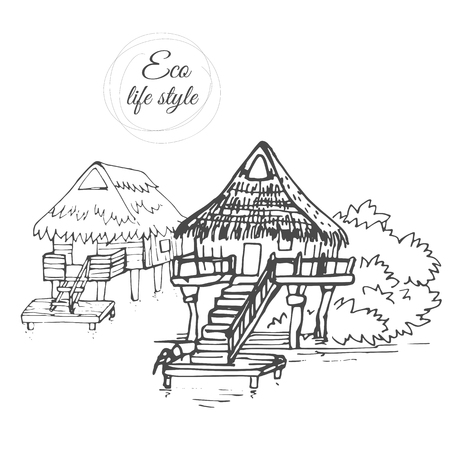 Image of linear houses for use in design, web site, packing, textile, fabricのイラスト素材