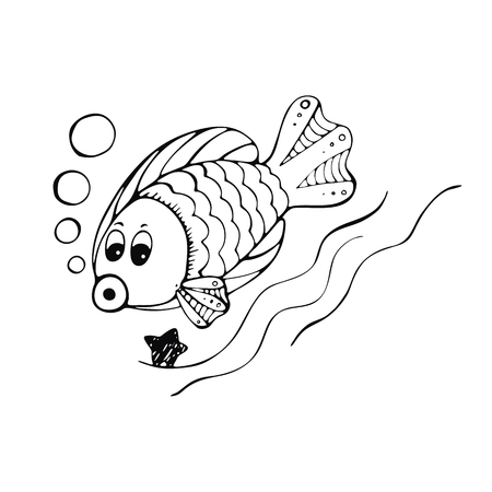 Vector linear image of children s zodiac signs, sketch style. Pisces.のイラスト素材