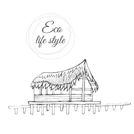 Image of linear house for use in design, web site, packing, textile, fabricのイラスト素材