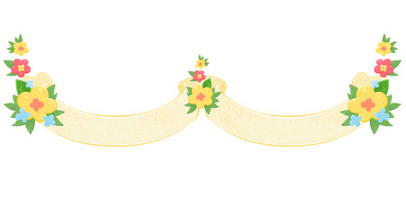 Beige ribbon with flowers clip art. Template for design with ribbons and flowers.