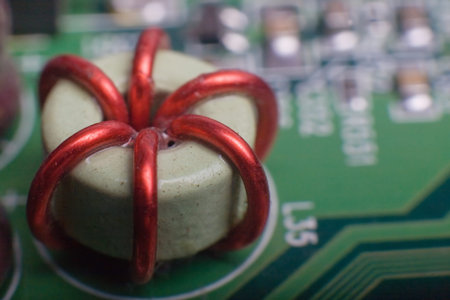 motherboard's green electronic circuit - macro with shallow depth of fieldの写真素材