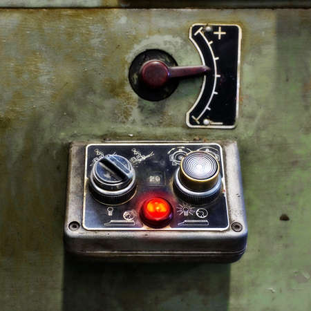 close up of an old typographic machine's control panelの写真素材