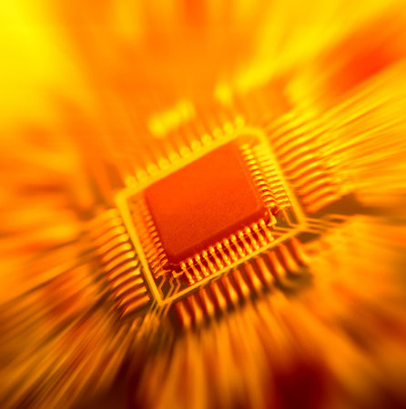 fire background with motherboard's electronic circuit 