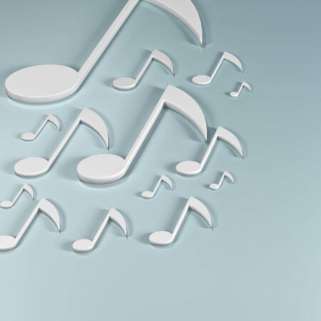3d illustration of musical notes on blue backgroundの写真素材
